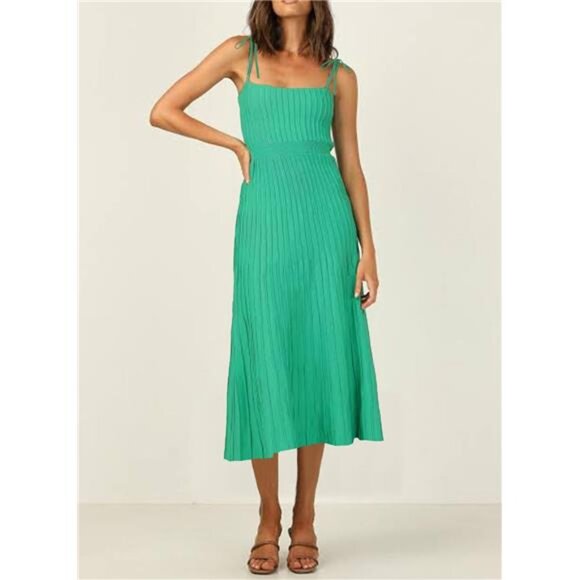 Women's Ribbed Knit Summer Maxi Dress – Tie Straps, Square Neck, Party-Ready - Picture 4 of 7